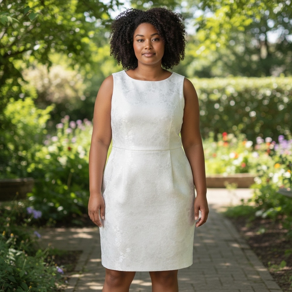 John Meyer Collection Plus Size Jacquard Floral Textured White Formal Dress - Picture 1 of 15